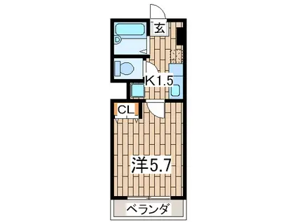 オークランドS.K(1K/2階)の間取り写真