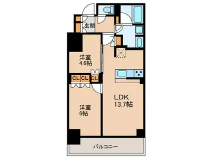 プレミストタワー靭本町(2LDK/3階)の間取り写真