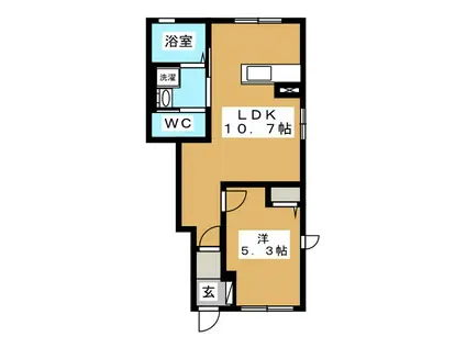 ロゼオ・ミチエーリ(1LDK/1階)の間取り写真