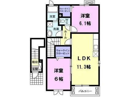 バロン・栗島(2LDK/2階)の間取り写真