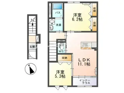 フェリーチェB棟(2LDK/2階)の間取り写真