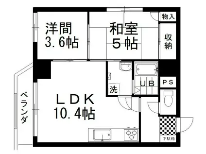 釧路共栄マンションズ(2LDK/7階)の間取り写真