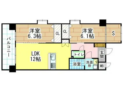 オーヴィジョンQULAS小倉金田(2SLDK/4階)の間取り写真