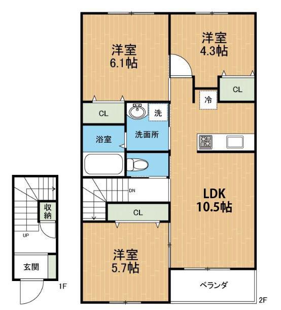 ストーリア小山II(3LDK/2階)の間取り写真