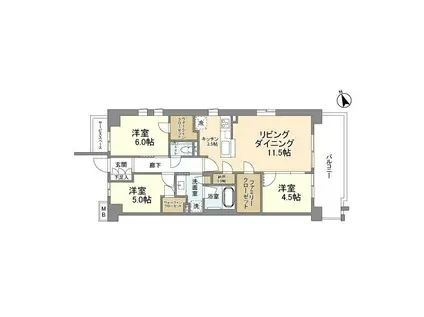 プラウド川崎矢向(3LDK/2階)の間取り写真