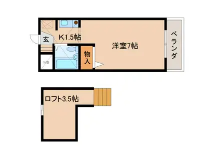 シティパレス21佐保川PARTVIII(1K/2階)の間取り写真