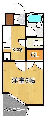 パークヒルJ棟(1K/2階)の間取り写真