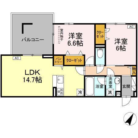 フェリーチェ(2LDK/2階)の間取り写真