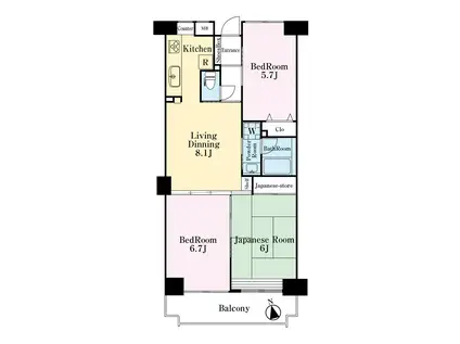 戸塚グリーンヒルC棟(3DK/7階)の間取り写真