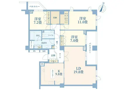 リジェ御殿山サウス・レジデンス(3LDK/3階)の間取り写真