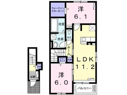 グレイスフル(2LDK/2階)の間取り写真