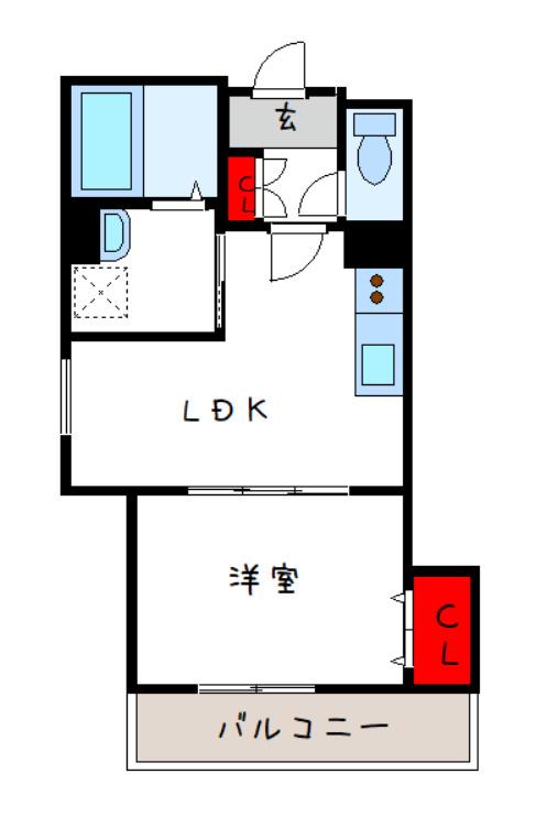 セレニティ長吉出戸(1LDK/1階)の間取り写真