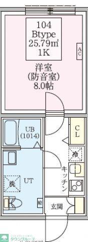 防音マンション スカイラシクラス武蔵関(1K/2階)の間取り写真