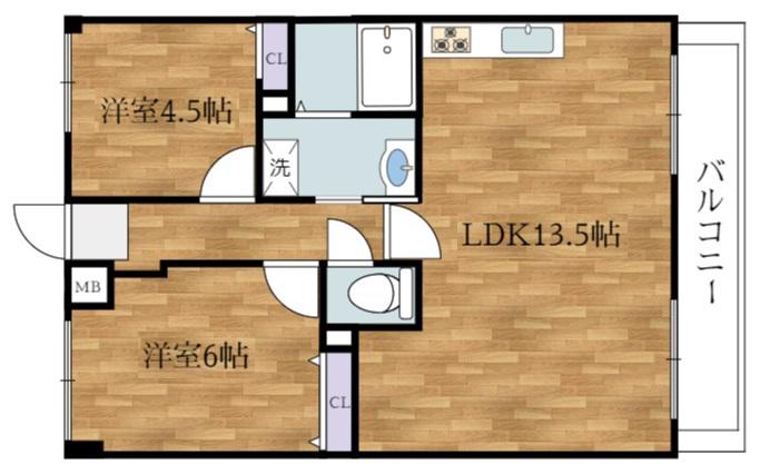 ハイム三味西(2LDK/2階)の間取り写真