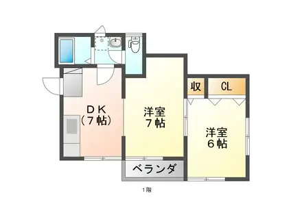 ハーバービュー小島(2DK/2階)の間取り写真