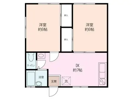 杉田ハイム C棟(2DK/1階)の間取り写真