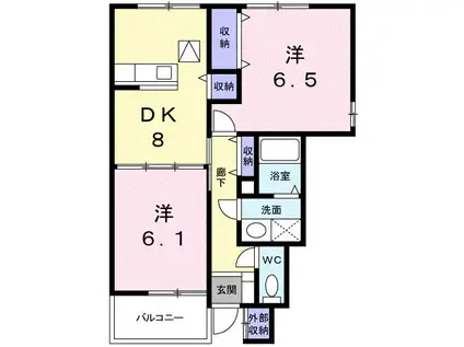 M.リヴィエール(2DK/1階)の間取り写真