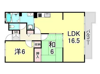 シャーメゾン燦燦東館(2LDK/2階)の間取り写真