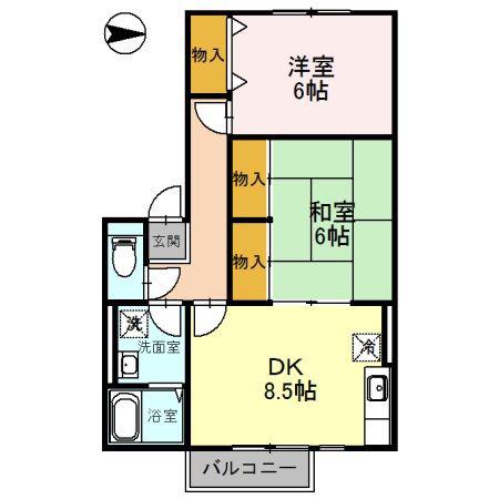 エーデルハイム千代川A棟(2DK/2階)の間取り写真