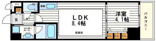 北浜プライマリーワン(1LDK/7階)の間取り写真