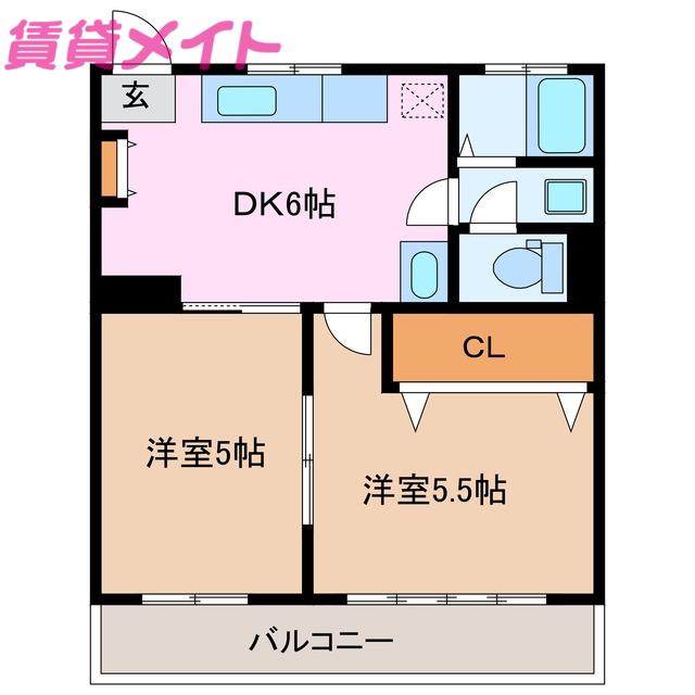 コーポグリーンFUKUTA(2DK/1階)の間取り写真