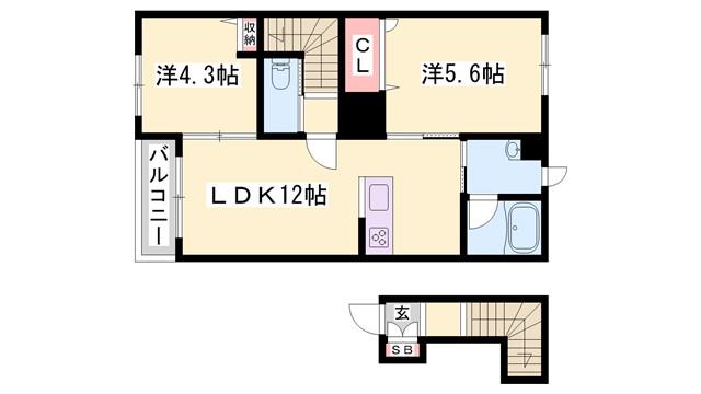 カーサグラス シュデステ(2LDK/2階)の間取り写真