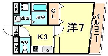 カサデローザ(1K/1階)の間取り写真