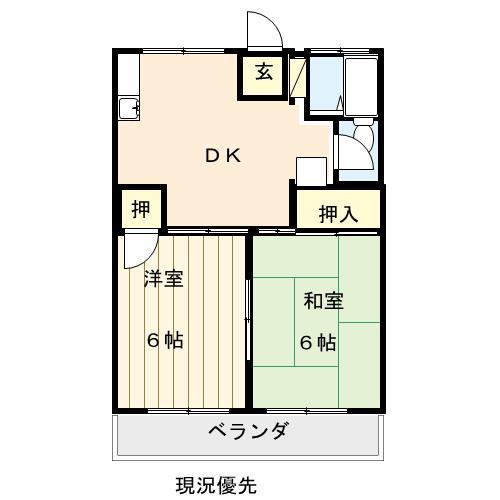 プレジール伊勢宮(2DK/1階)の間取り写真