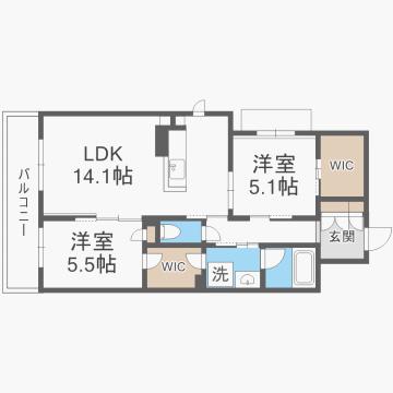 S-ROOM曰佐西館(2LDK/3階)の間取り写真