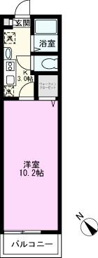 カーサグレーシア松戸(1K/2階)の間取り写真