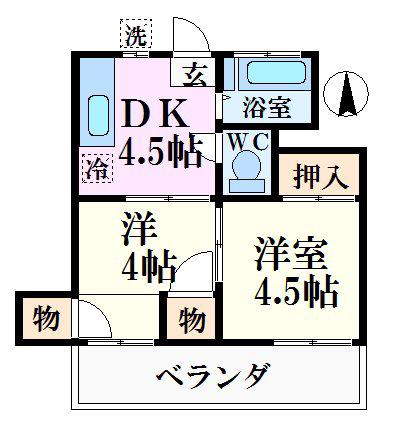 ユーケイハイムII(2DK/2階)の間取り写真