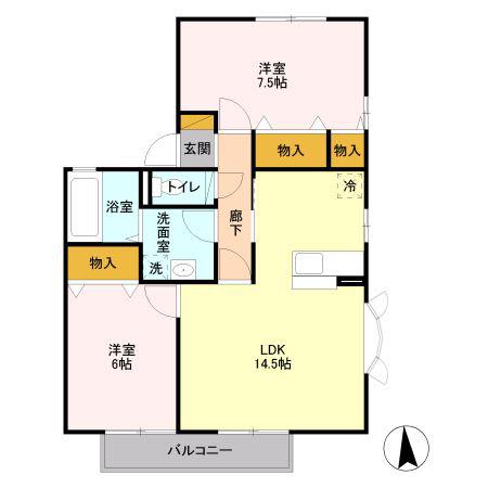 コンフォートエスパシオ(2LDK/2階)の間取り写真