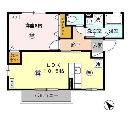 クレール西原(1LDK/2階)の間取り写真