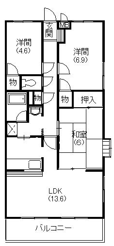 リヴェールセントラルハイツ(3LDK/1階)の間取り写真