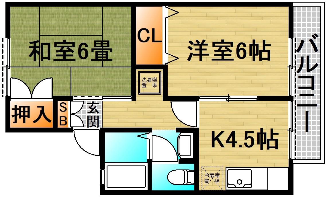 メゾン白鳥(2K/1階)の間取り写真