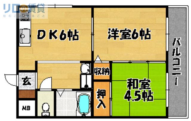 レジデンス上新庄(2DK/5階)の間取り写真