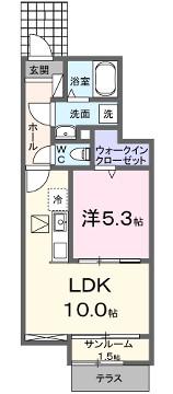 サンセールII B(1LDK/1階)の間取り写真