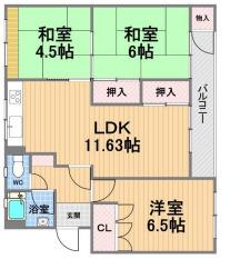 鈴谷3棟(3LDK/3階)の間取り写真