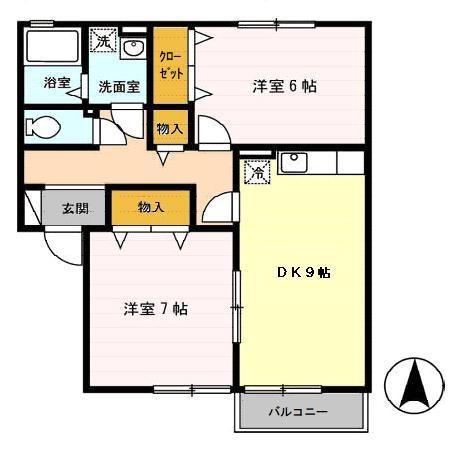 メゾンウェーブ B(2DK/1階)の間取り写真
