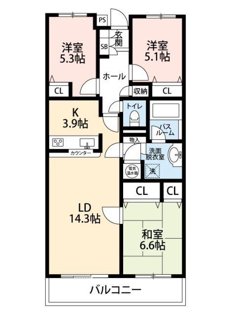アーバンライフ曳馬I(3LDK/5階)の間取り写真