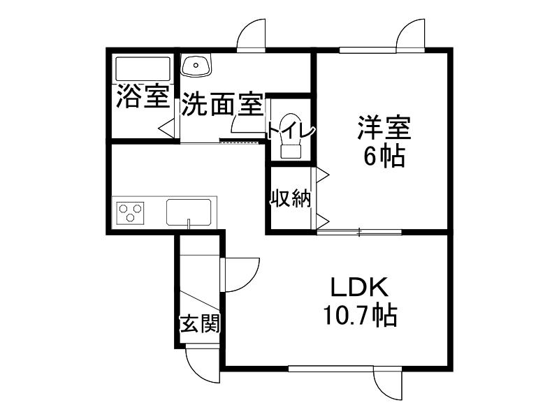 ルピナスII(1DK/1階)の間取り写真