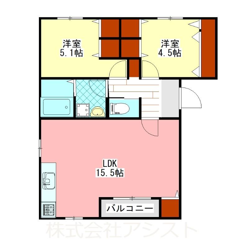 ガーデンプレイス(2LDK/2階)の間取り写真
