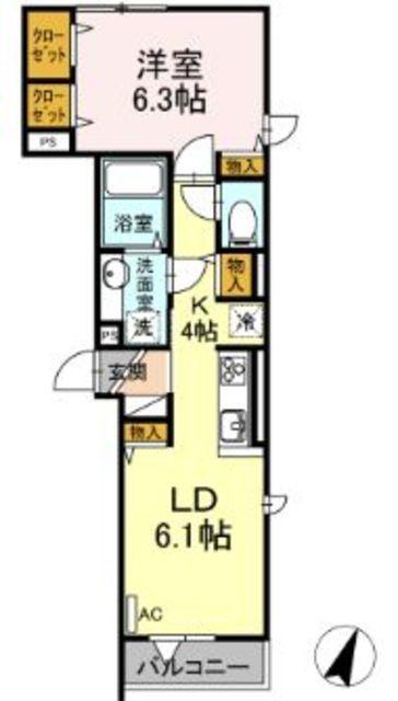 カーサ フィオーレ小竹町(1LDK/2階)の間取り写真