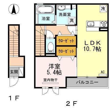 RIQUEZA黒野(1LDK/2階)の間取り写真