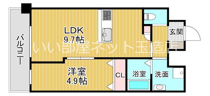 シャルールメゾン桃谷(1LDK/9階)の間取り写真