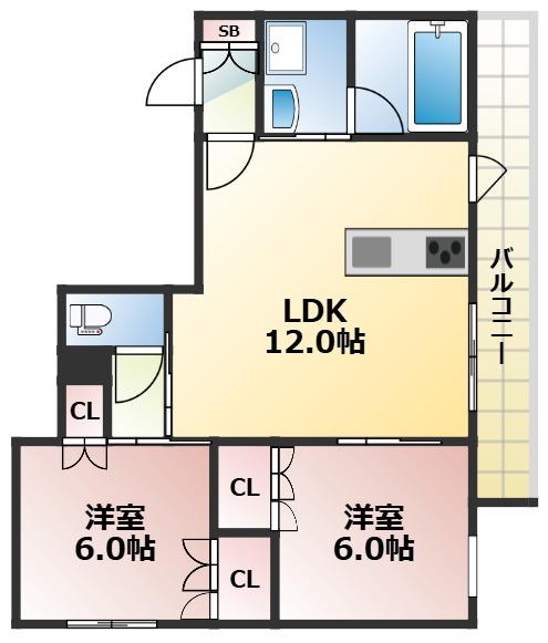 TS HAUS東中本(2LDK/1階)の間取り写真