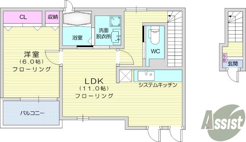 カーサフィオーレB(1LDK/2階)の間取り写真