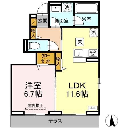 リッシュセゾン E(1LDK/1階)の間取り写真