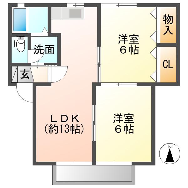 クレストA棟・B棟(2LDK/2階)の間取り写真
