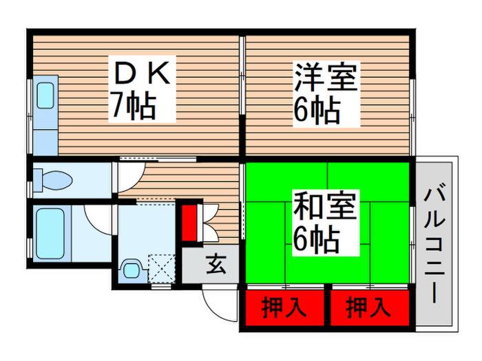 クレール(2DK/2階)の間取り写真